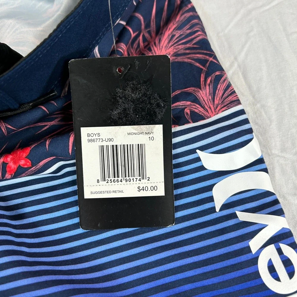 Hurley Boys Midnight Navy Floral Striped Board Shorts Size 10 25W 986773-U90 New
